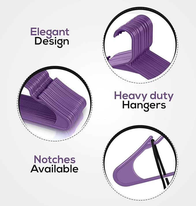 Utopia Home Plastic Hangers 50 Pack - Perfect Space Saving Clothes Hanger - Durable and Strong - Perfect Closet Organizers with Shoulder Grooves (Purple)