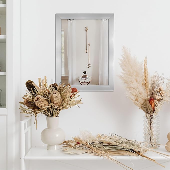 Ruomeng Wall Mirror Rectangle Decorative Mirror 12" x 16" for Entryway, Bedroom, Living Room, Nickel