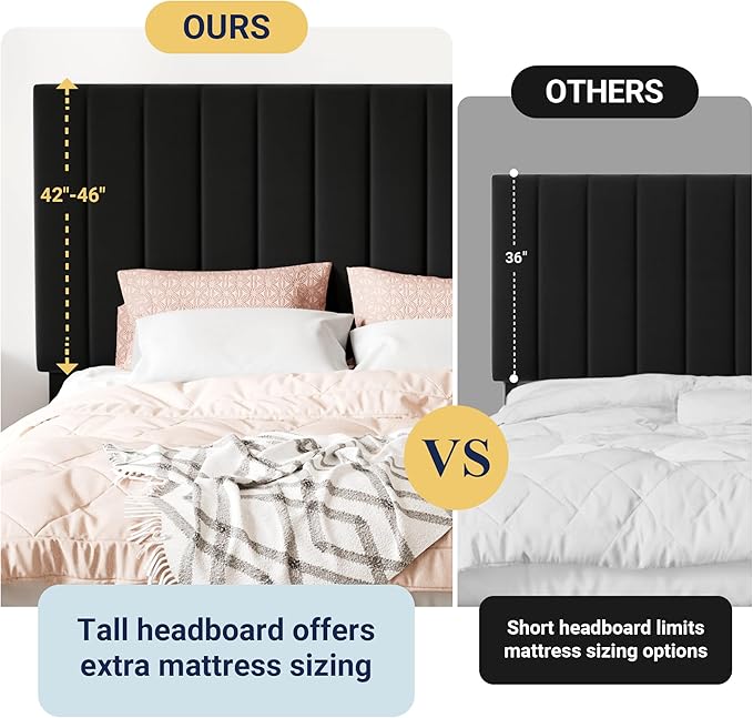 Allewie King Size Storage Bed Frame, Vertical Channel Tufted Adjustable Headboard, Velvet Upholstered Platform Bed with 4 Oversized Underbed Drawers, Wooden Slats Support, No Box Spring Needed, Black