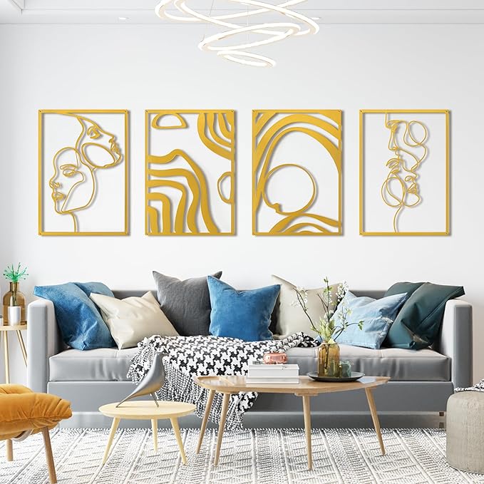 Art3d Metal Wall Art, Set of 4 Black Wall Decor for Living Room Bedroom Hallway Dining Room, Line Art Wall Décor, Life and Romance Story theme Minimalist Wall Art Style