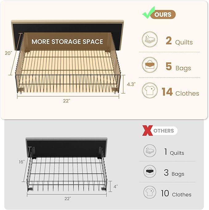 SHA CERLIN Queen Platform Bed Frame with Vertical Channel Tufted Wingback Headboard & 2 Storage Drawers/2-Tier Shelves with LED Lights & Charging Station/Noise-Free/No Box Spring Needed/Beige