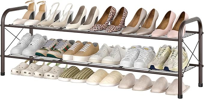 Hoctieon 2 Tier Shoe Rack for Closet, Durable Mesh Style Shoe Rack, Entryway Shoe Shelf, Shoe Storage Organizer for Hallway, Bedroom, Living Room, Wardrobe, Brown