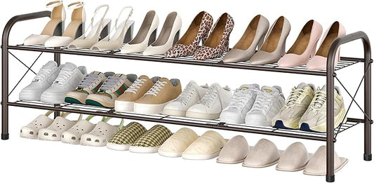 Hoctieon 2 Tier Shoe Rack for Closet, Durable Mesh Style Shoe Rack, Entryway Shoe Shelf, Shoe Storage Organizer for Hallway, Bedroom, Living Room, Wardrobe, Brown