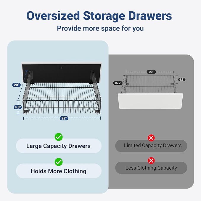Allewie Velvet Vertical Tufted Full Size Upholstered Platform Bed Frame with 2-Tier LED Storage Headboard & 2 Storage Drawers, USB & Type-C Charging Ports, Noise-Free/No Box Spring Needed, White