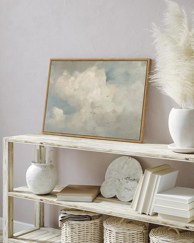 InSimSea Framed Canvas Wall Art Vintage Decor, Home Decor Classical Oil Paintings Sky Cloud Prints, Vintage Landscape Large Wall Art for Living Room Bedroom Bathroom Home Office Decor, 16"x24"