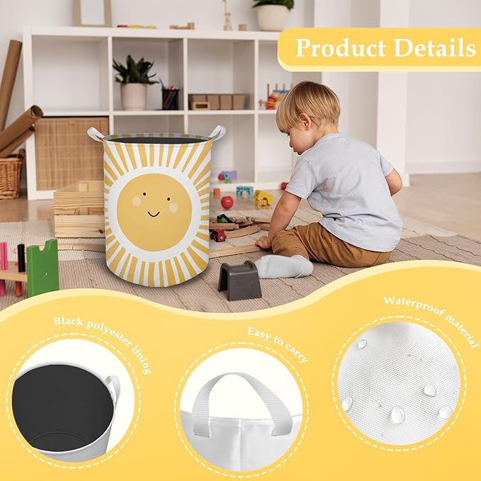 Cute Sunshine Laundry Basket, Boho Sunshine Nursery Waterproof Collapsible Laundry Hamper Dirty Clothes Storage Toy Bin Organizer for Toddler Baby Kids Room Bedroom Bathroom College Dorm