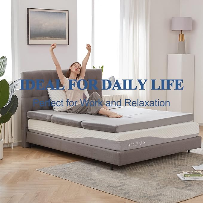 SINWEEK 4" Queen Folding Mattress with Storage Bag - Foldable Trifold Floor Bed Topper, CertiPUR-US Certified Guest Sleeping Pad, Machine Washable Cover & Waterproof Inner Lining