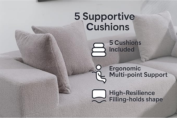 KEIKI L-Shape Cloud Sectional Sofa, 96” Modern Modular Boneless Couch with Left Chaise Lounge, Upholstered Couches for Living Room Bedroom, Light Grey