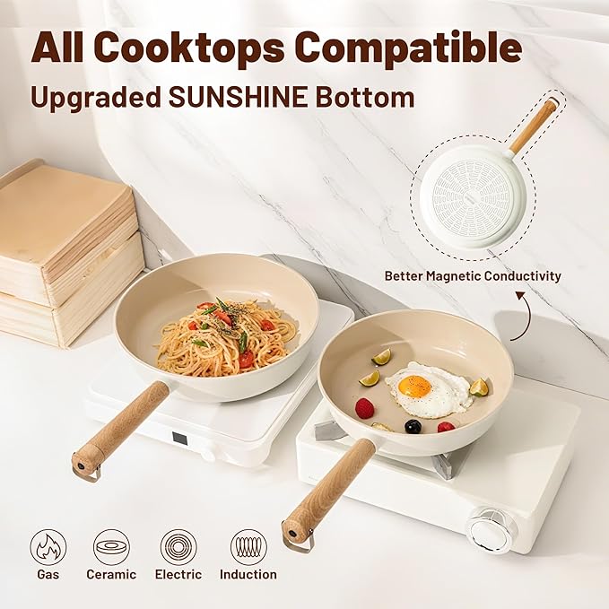 SENSARTE Ceramic Nonstick Cookware Set, Non-toxic Healthy Pots and Pans Set Ceramic Coated Kithchen Cooking Set, Free of Intentionally Added PFAS/PTFE, Dishwasher&Oven Safe Induction Compatible, 13pcs