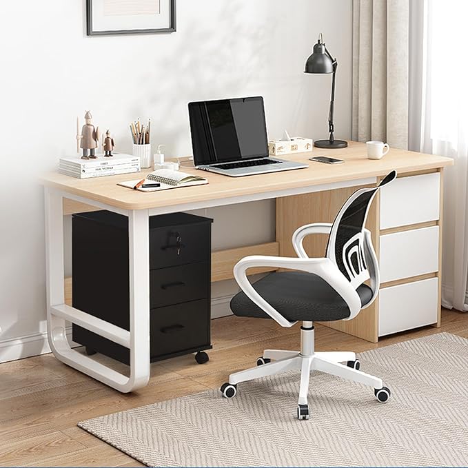 Mobile File Cabinet with Lockable Drawer, 3-Drawers Under Desk Storage Cabinet with 360°Swivel Wheels, Wooden Stationery Storage Cabinet for Legal/Letter/ A4 Documents (Black)