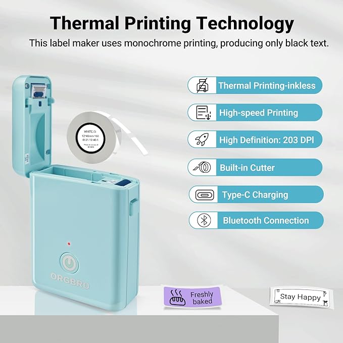 ORGBRO Label Maker Machine with Tape, X1 Portable Bluetooth Mini Label Printer, Support Pre-Cut & Continuous Label, Wireless Small Label Makers with Versatile App for School Home Office Organization