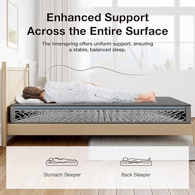 Novilla 6 Inch Twin Mattress, Hybrid Mattress Twin in a Box with Bonnell Spring & Gel Memory Foam for Pain Relief & Spine Support & Cooling Night Sleep, CertiPUR-US Certified Mattresses for Kids