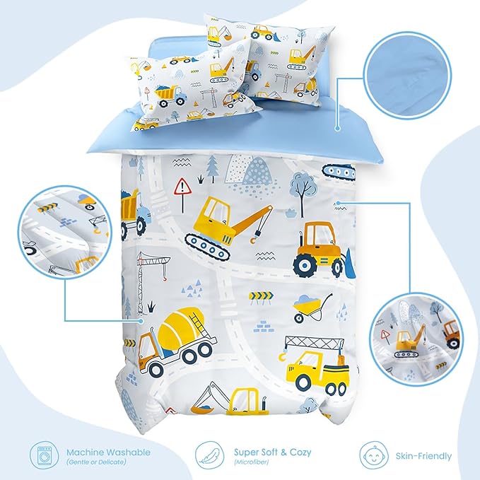 SANDJEST Construction Duvet Cover Sets Twin Size for Kids Boys, Include 1 Polyester Comforter Cover 68x86 Inches and 1 Pillowcase 20x26 Inches, Comforter Not Included, Gift for Christmas Birthday