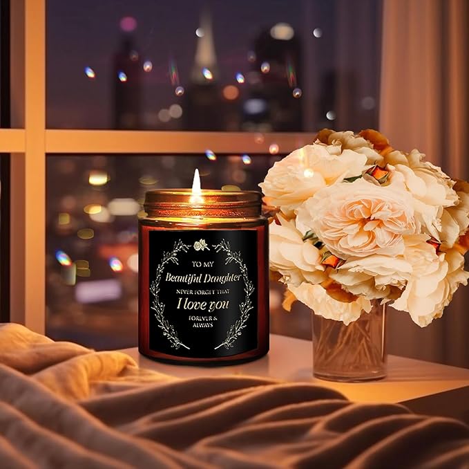 My Beautiful Daughter Candle Gift from Mom Dad - Unique Love You, Bridal Shower, Wedding, Mother's Day, Birthday Gift for Daughter Adult, Stepdaughter - Cashmere Vanilla Scented Soy Candle