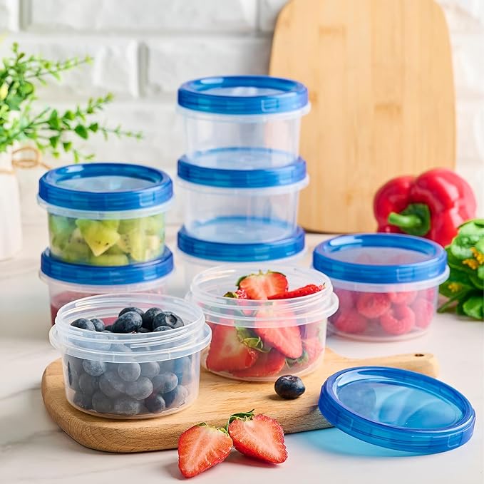 Qeirudu 10 Pack 8oz Freezer Storage Containers with Screw Lids, Leakproof Meal Prep Containers, Small Reusable Plastic Food Storage Containers for Fruits, Leftovers, Salads, Overnight Oats