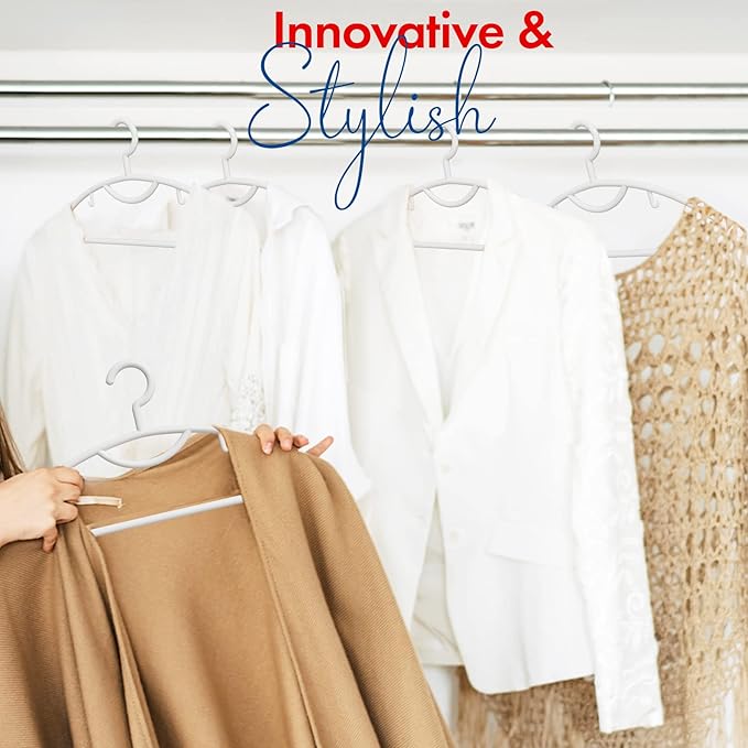 Plastic Clothes Hangers- 24 Heavy Duty Plastic Hangers for Clothes, Light Weight, Coats, Dress, Suits- Non Slip Cloth Hanger with Hook for Scarves, Belts & Ties- Snag Free White Hangers for Shirts