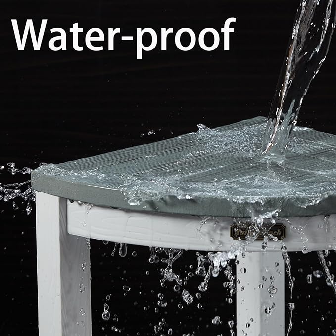 HDPS Corner Shower Stool, Heavy Duty Bench Seat with Shelf, Poly Shower Chair for Shaving Legs, No Maintenance, White+Gray, Weight Capacity 500LBS