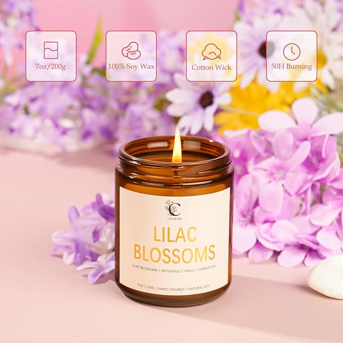 Lilac Scented Candles for Fall Home Decor, 7oz Birthday Candles, Long-Lasting Floral Aromatherapy Candle for Bedroom Bath, Gift for Women Birthday New Job House Warming Gifts Halloween Chirstmas Decor
