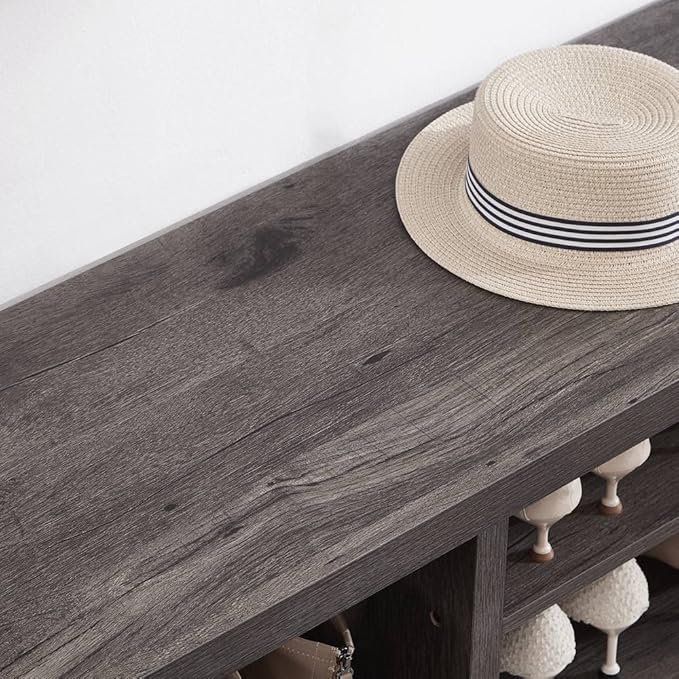 EXCEFUR Industrial Entryway Bench, Rustic Indoor Shoe Boot Storage Bench Seat for Living Room, Grey