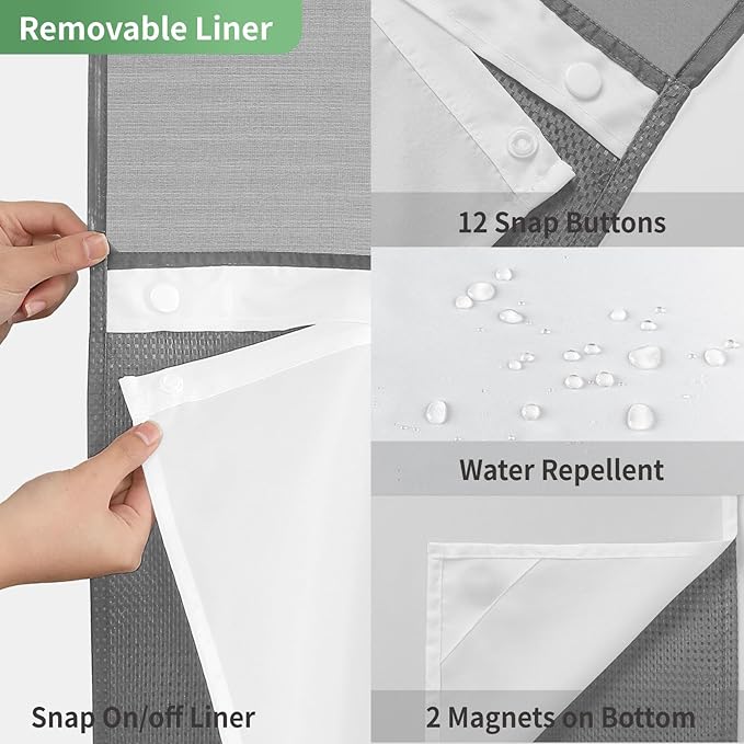 Grey No Hook Shower Curtain with Snap-in Fabric Liner Set,Waffle Weave Shower Curtains for Bathroom,Hotel Luxury Decor Bathroom Curtain Set,Waterproof & Washable,71Wx77H