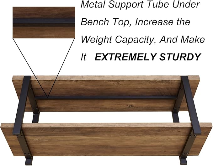 FOLUBAN Entryway Bench, Industrial Shoe Storage Bench for Bedroom Living Room, Modern Indoor Bench Seat for Hallway Front Door Entrance, Easy Assembly, Oak 47 inch