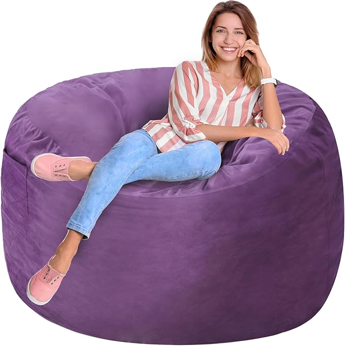 Homguava 3FT Bean Bag Chair: 3' Bean Bags with Memory Foam Filled, Large Beanbag Chairs Soft Sofa with Dutch Velvet Cover-Purple