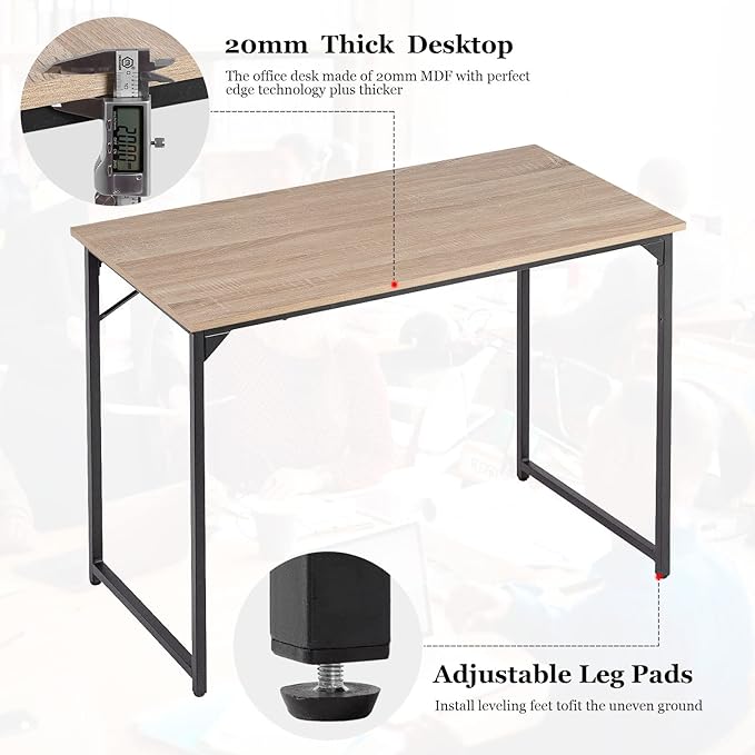 PayLessHere | 39 Inch Computer Desk | Nature | Office Desk with Metal Frame, Adjustable Feet | Water-Resistant, Scratchproof Surface | Sturdy Writing Table for Home Office or Study | Pack of 1