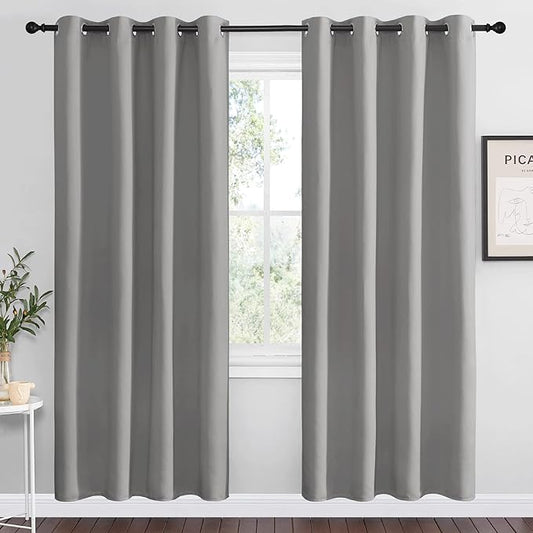 NICETOWN Silver Grey Room Darkening Curtain Panels 78" Long for RV, Play Room, Studio, Heat Block Out and Keep Warm Drapes Window Treatment Drapes for Doorway Entryway Patio (55" Width, 2 Panels)