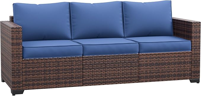 Amopatio Patio Couch, 2-Seat Outdoor Furniture, Wicker Porch Furniture Outdoor Couch Sofa with Water-Resistant Cover & Non-Slip Cushions, Premium Patio Set, Blue