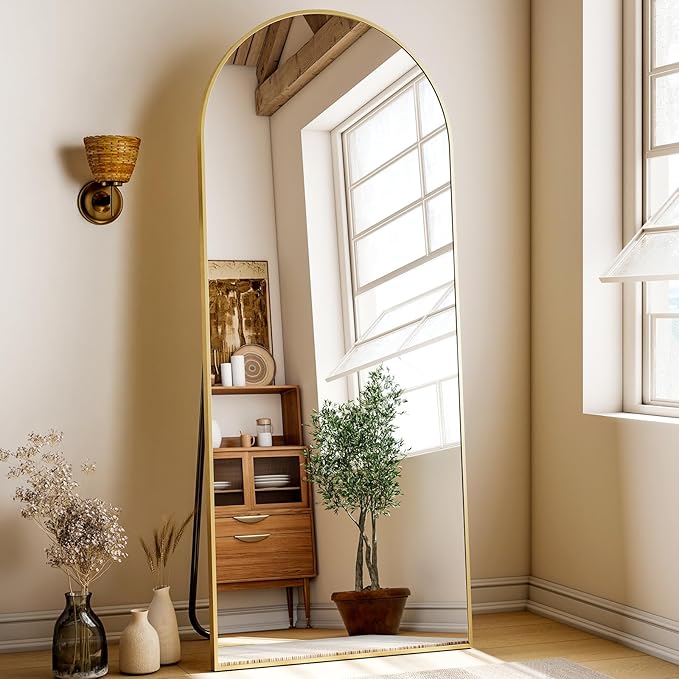 24x68 Arched Full Length Mirror Floor Mirrors with Aluminum Alloy Frame Free-Standing Wall Mounted Floor Mirrors or Large Dressing Mirror, Gold Mirror Full Length
