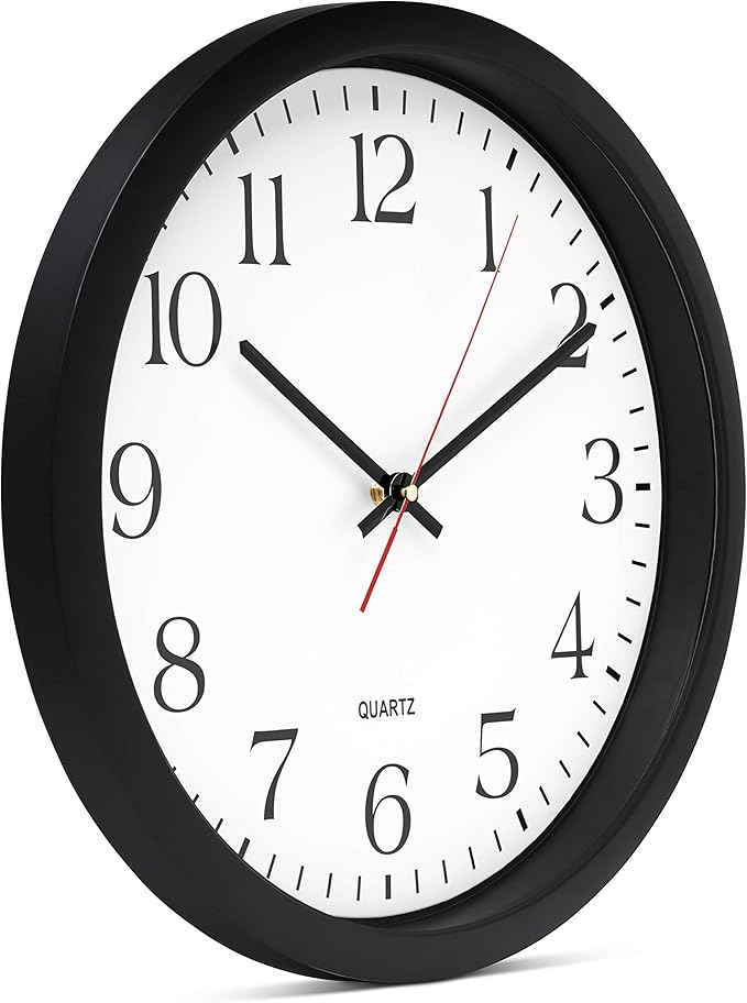 Bernhard Products Black Wall Clock, Silent Non Ticking - 16 Inch Extra Large Quality Quartz Battery Operated Round Easy to Read Home/Office/Business/Kitchen/Classroom/School Clocks