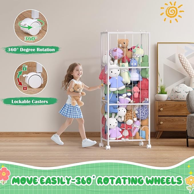 Stuffed Animal Storage, Large Stuffed Animal Zoo Holder, Sturdy Metal Plushies Toy Storage Organizer for Nursery Playroom Kids Room, White