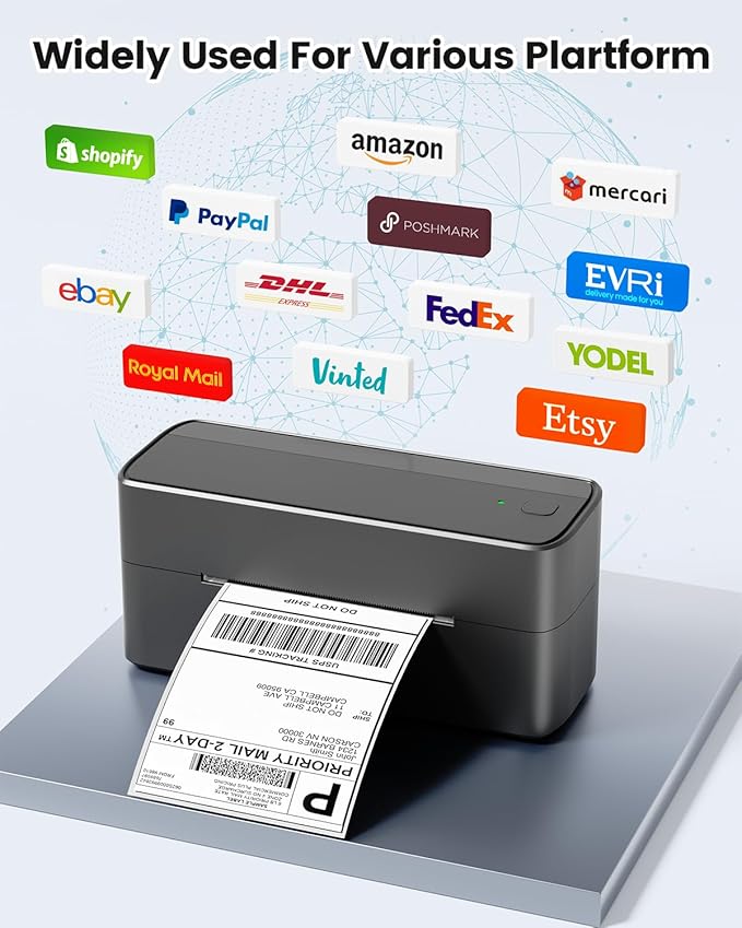 Phomemo Bluetooth Shipping Label Printer, 241BT 4X6 Wireless Thermal Printer for Samll Business, Label Printers for Shipping Package, Compatible with iPhone, Android, Amazon, Shopify, UPSP, Gray