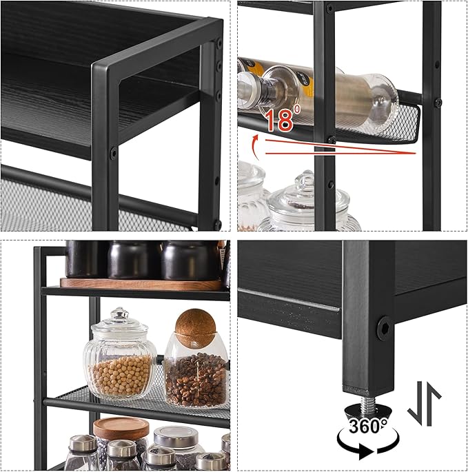IBUYKE 3-Tier Spice Rack Industrial Counter Shelf Desktop Storage Organizer Standing Seasoning Rack for Countertop Kitchen Office Living Room Desktop Black UTLJ021B