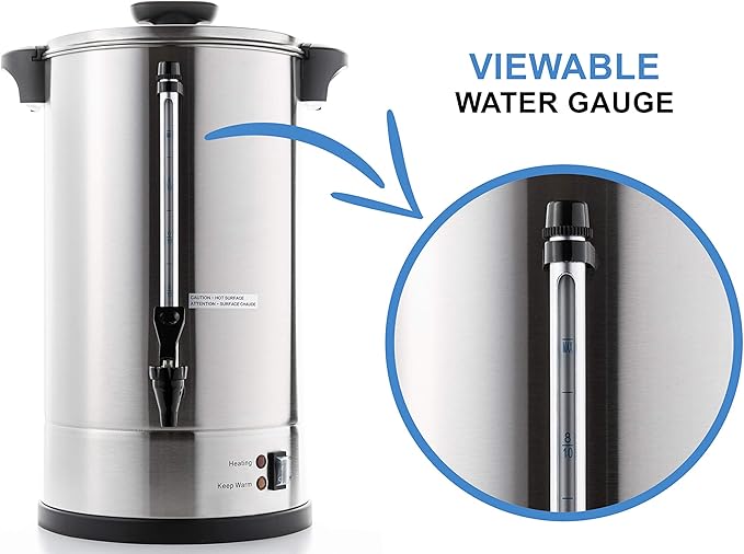 SYBO SR-CP-50B Commercial Grade Stainless Steel Percolate Coffee Maker Hot Water Urn for Catering, 50-Cup 8 L, Metallic