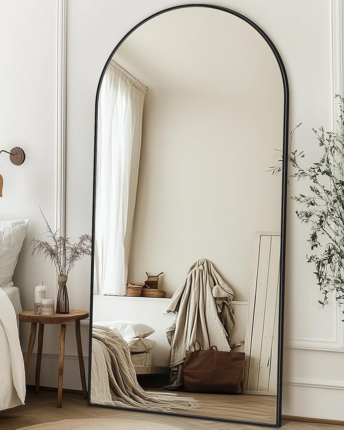 Full Length Mirror with Stand, 71"x32" Arched Full Body Mirror, Large Stand Up Mirrors, Aluminum Frame Floor Standing Mirrors, Freestanding Hanging Leaning Mounted for Bedroom Living Room, Black