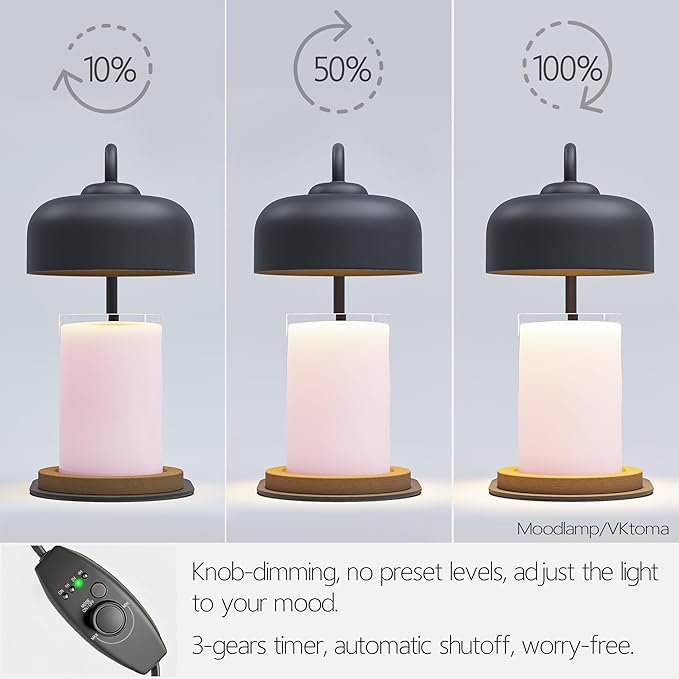 Candle Warmer Lamp with Timer, Electric Candle Warmer Lamp for Jar Candles, Home Decor Gift Candle Lamp Warmer with 2 Halogen Bulbs (Black)