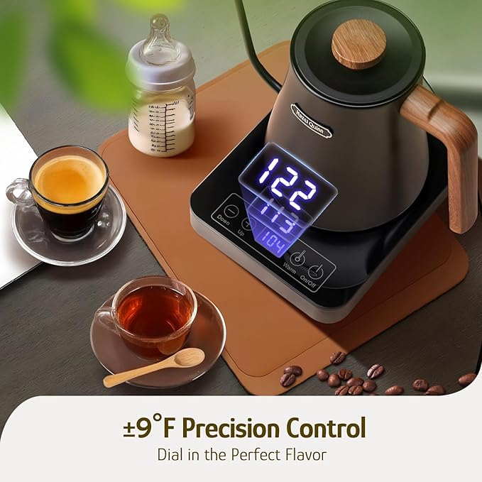 Hazel Quinn Gooseneck Electric Kettle - 0.8L / 27oz, Precise Temperature Control, 4-Hour Keep Warm, 1000W Fast Boil, 304 Stainless Steel Interior, Ideal for Coffee & Tea - Black