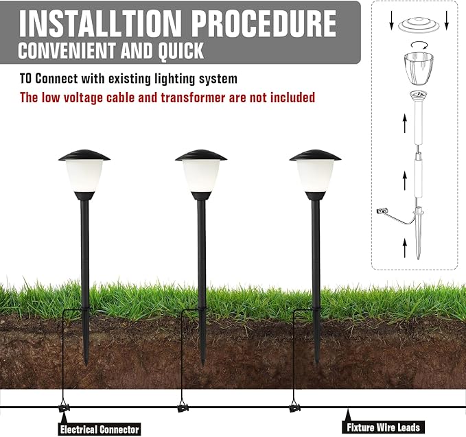 Low Voltage Pathway Lights LED Landscape Lights, 1.7W 12V, 3000K Warm White, IP65 Waterproof, ETL Listed, for Yard, Walkway, Garden, Black 6 Pack