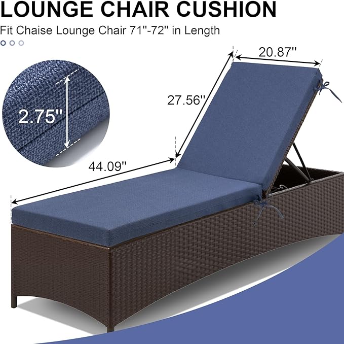 Crestlive Products Chaise Lounge Cushions Outdoor Set of 2, Lounge Chair Cushions for Patio Furniture, Waterproof Lounger Cushions for Pool, Deck, Lawn, 72''L x 21''W x 3''T, Sky Blue