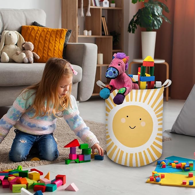 Cute Sunshine Laundry Basket, Boho Sunshine Nursery Waterproof Collapsible Laundry Hamper Dirty Clothes Storage Toy Bin Organizer for Toddler Baby Kids Room Bedroom Bathroom College Dorm