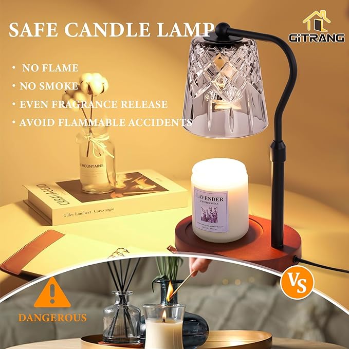 Candle Warming Lamp with Timer Dimmer, Adjustable Height Electric Wax Melt Warmer for Jar Candles with 3 Bulbs, Mother's Day Women's Home Decor Gift, Oval Base with Black Pole