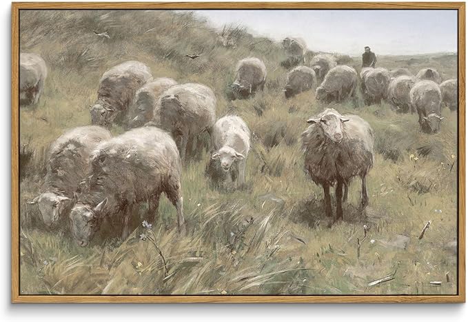 InSimSea Framed Canvas Wall Art, Sheep on the Dunes Wall Pictures, Farmhouse Decor, Large Wall Art for Living Room, Bathroom, Bedroom, Office, 16"x24"
