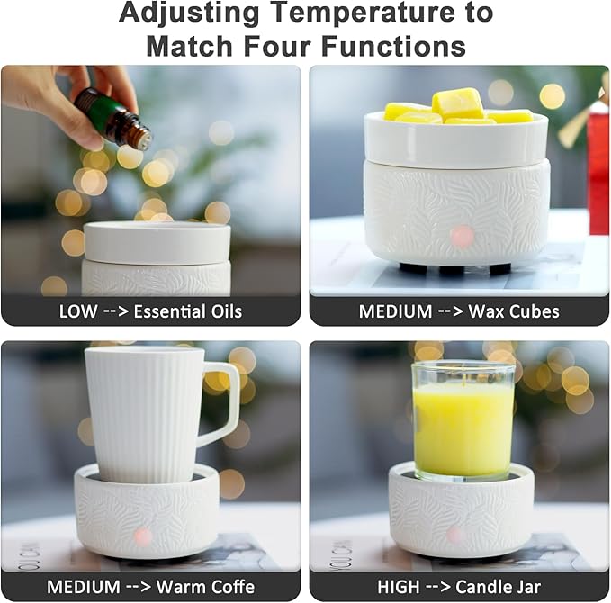 Candle Warmer & Burner - Ceramic Essential Oil 3-in-1 Wax Melter with Timer, Auto Shut Off for Scented Wax Tarts - Aromatherapy for Home, Office, Bedroom & Gifts