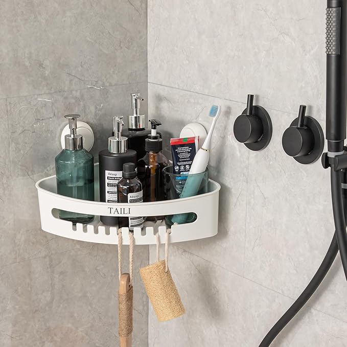 TAILI Shower Caddy Suction Cup Corner, Heavy Duty Bathroom Basket, Bath Shelves for Inside, Shower Holder Organizer for Bathroom Storage & Home Decor, No Drilling,White