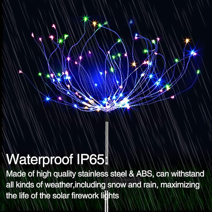 Anordsem Solar Garden Lights Outdoor: Fireworks Light Waterproof for Yard Decorations - LEDs Sparkler Stick Powered for Pathway Lawn 2 Pack - Twinkle Fairy Lamp Multi-Colored Patio Walkway Party DIY