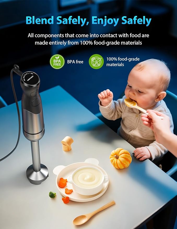 Immersion Blender Handheld Hand Blender, Speed Settings, Stainless Steel, Black