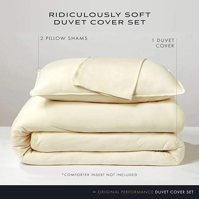 SHEEX Original Performance Cooling Duvet Cover Set, Lightweight Full/Queen Duvet Cover with 2 Standard Pillow Shams, Ecru