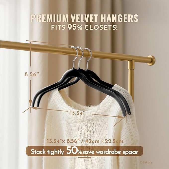 30 Pack Velvet Shirt Hangers, Non-Slip Slim Flocked Clothes Hanger with 360° Swivel Hook, Space-Saving Felt Hangers for Coats, Sweaters, Blouses, Tank Tops(Black)