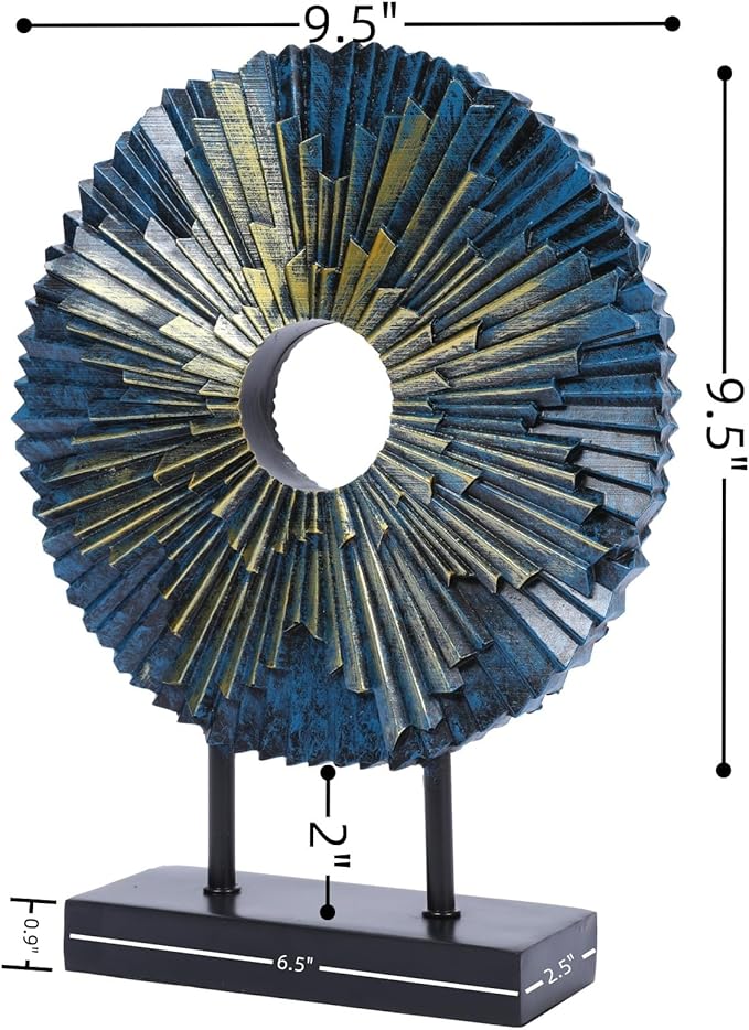 HODESumPure Gold Luxury Round Decorative Sculpture Statue Above Cabinet Home Decorations for Living Room Kitchen Fireplace Mantel Office Bookshelf Table Top Home Decor Accents (Blue)